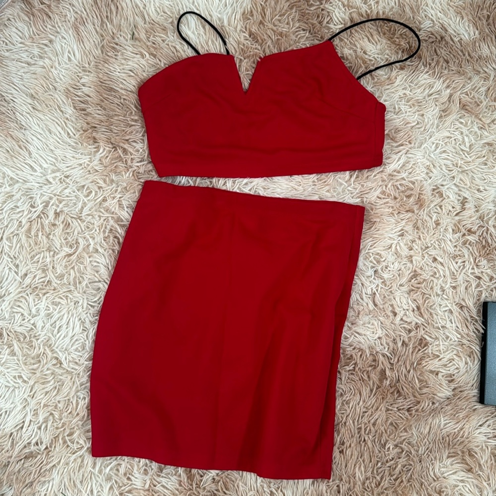 Red skirt and crop top set